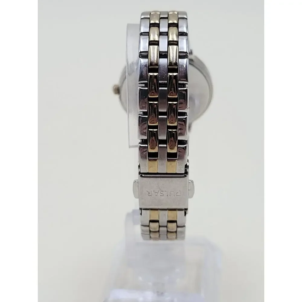 Pulsar Solar Womens Wristwatch Two Tone Silver Gold Stainless Steel AS01 672090